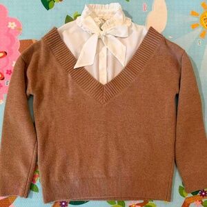 Maje Oatmeal Wool Sweater with Front Bow – Size 2